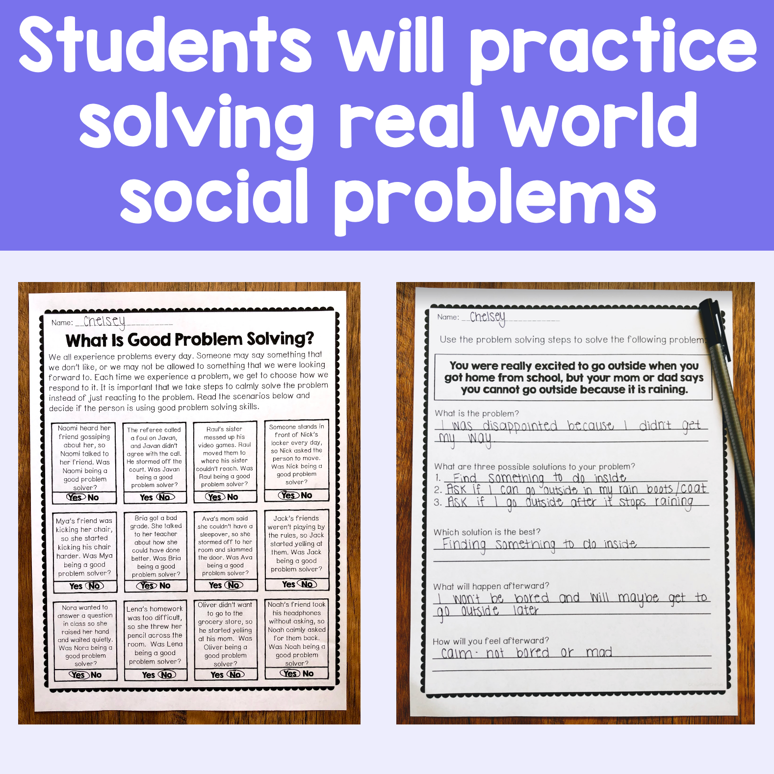 Two educational posters on a white background with text about problem-solving.