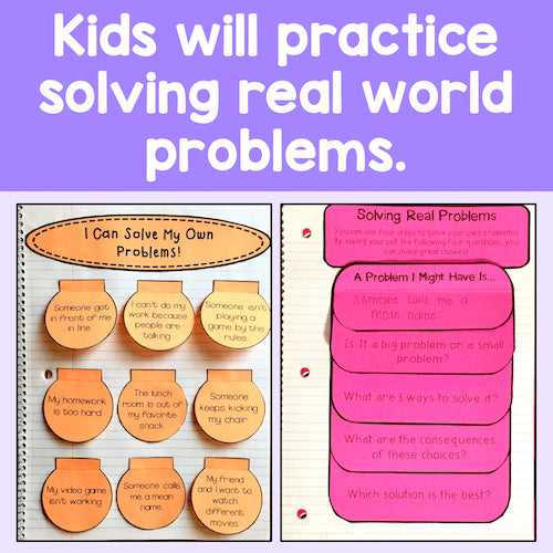 Orange and pink paper with text that help kids practice solving real world problems