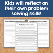Two worksheets on a wooden surface with text about problem-solving skills.