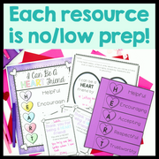 Educational materials with heart-themed activities on a colorful background