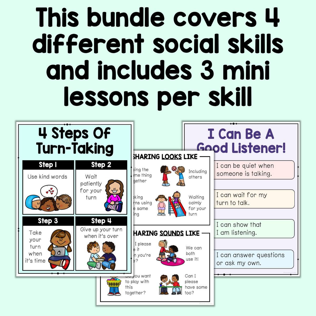 This bundle covers 4 different social skills and includes 3 mini lessons per skill