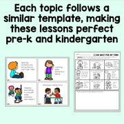 Each topic follows a similar template, making these lessons perfect for pre-k and kindergarten