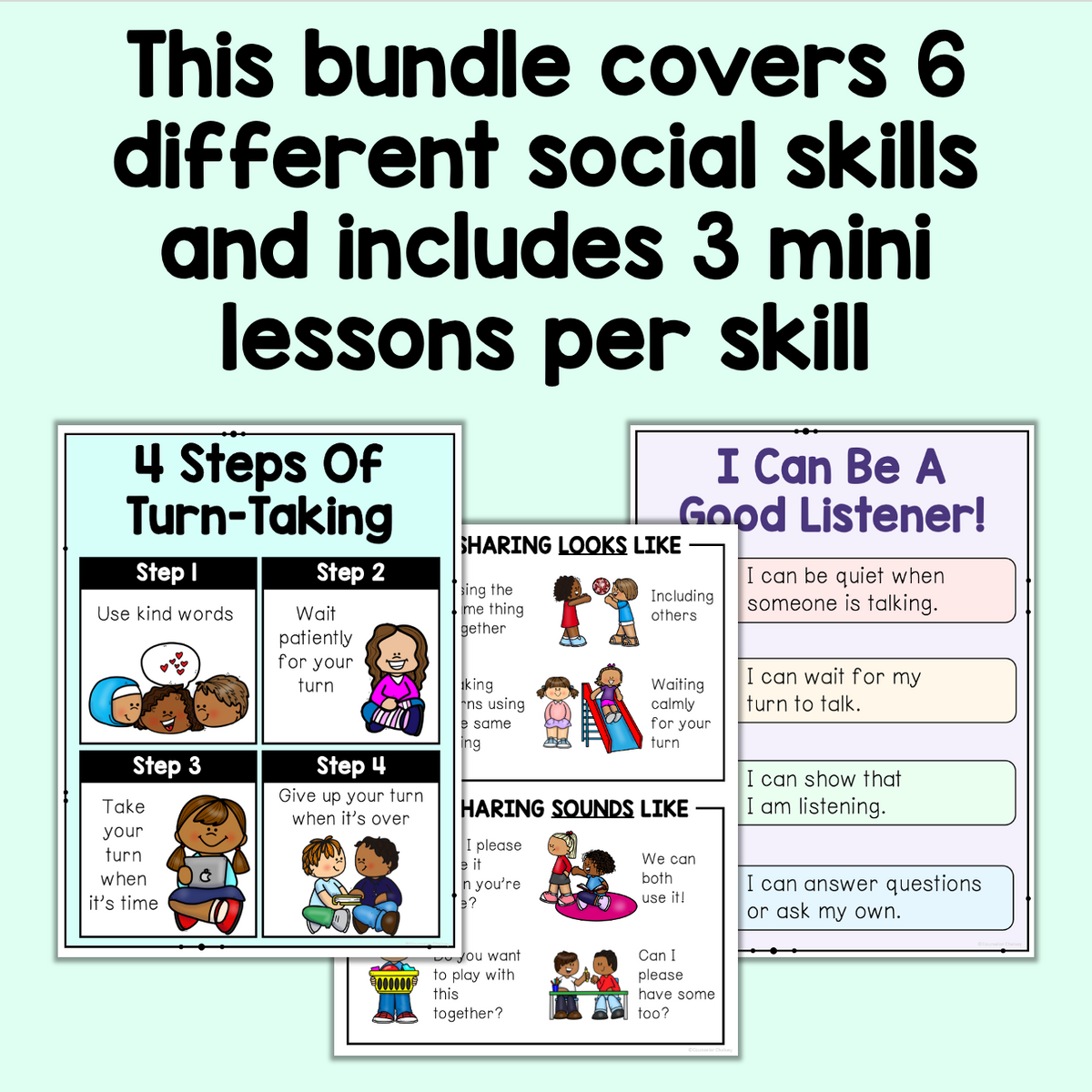 This bundle covers 6 different social skills and includes 3 mini lessons per skill