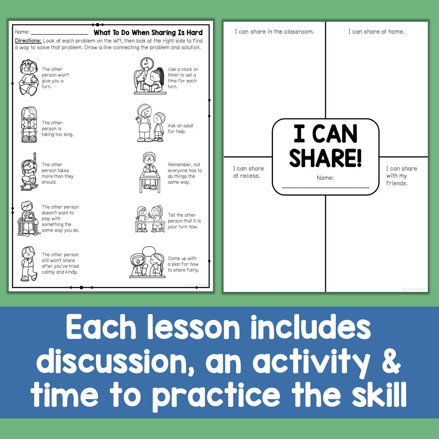Each lesson includes discussion, an activity & time to practice the skill