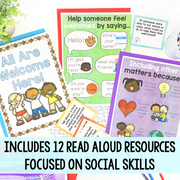 Educational materials for social skills with colorful pages and text.