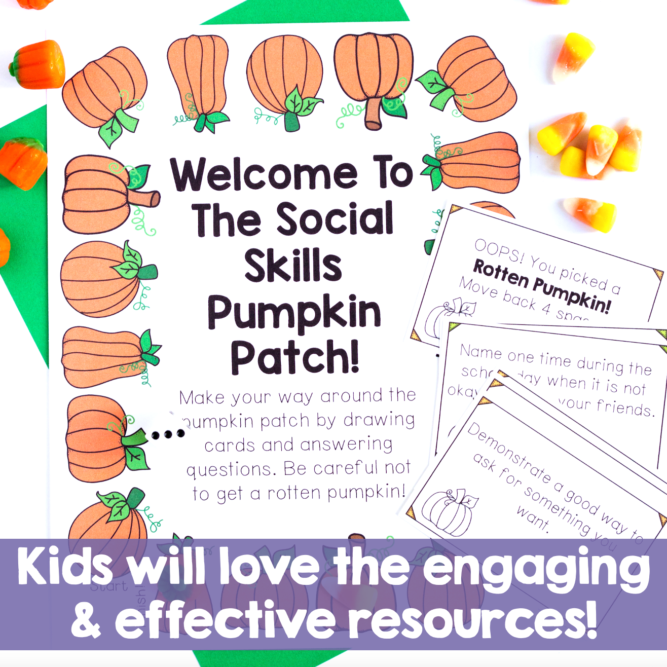 Educational material for social skills with pumpkins and text on a white background
