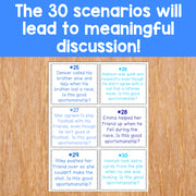 Educational cards on sportsmanship with text on a wooden surface and blue background