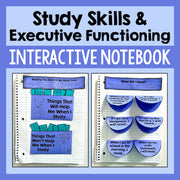 Interactive notebook for study skills and executive functioning with blue and white design