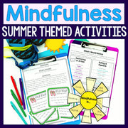 Mindfulness summer themed activities with worksheets and colorful text on a white background