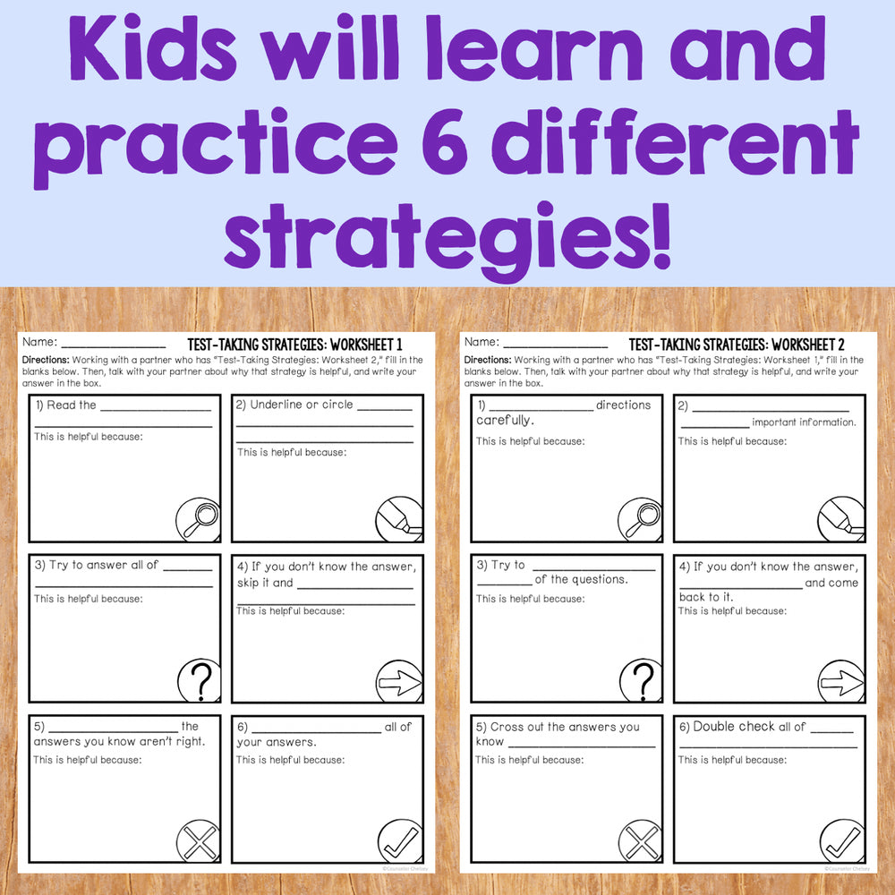 Educational worksheets with text about learning strategies on a wooden background