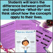 Educational materials on positive and negative 'What-Ifs' with text overlay.