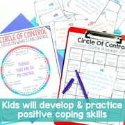 Educational materials for a 'Circle of Control' game on a blue background