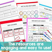 Educational worksheets on a white background with text 'The resources are engaging and easy to use!'.