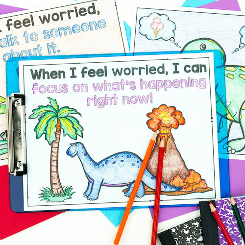 Educational materials on a colorful background with text and illustrations.
